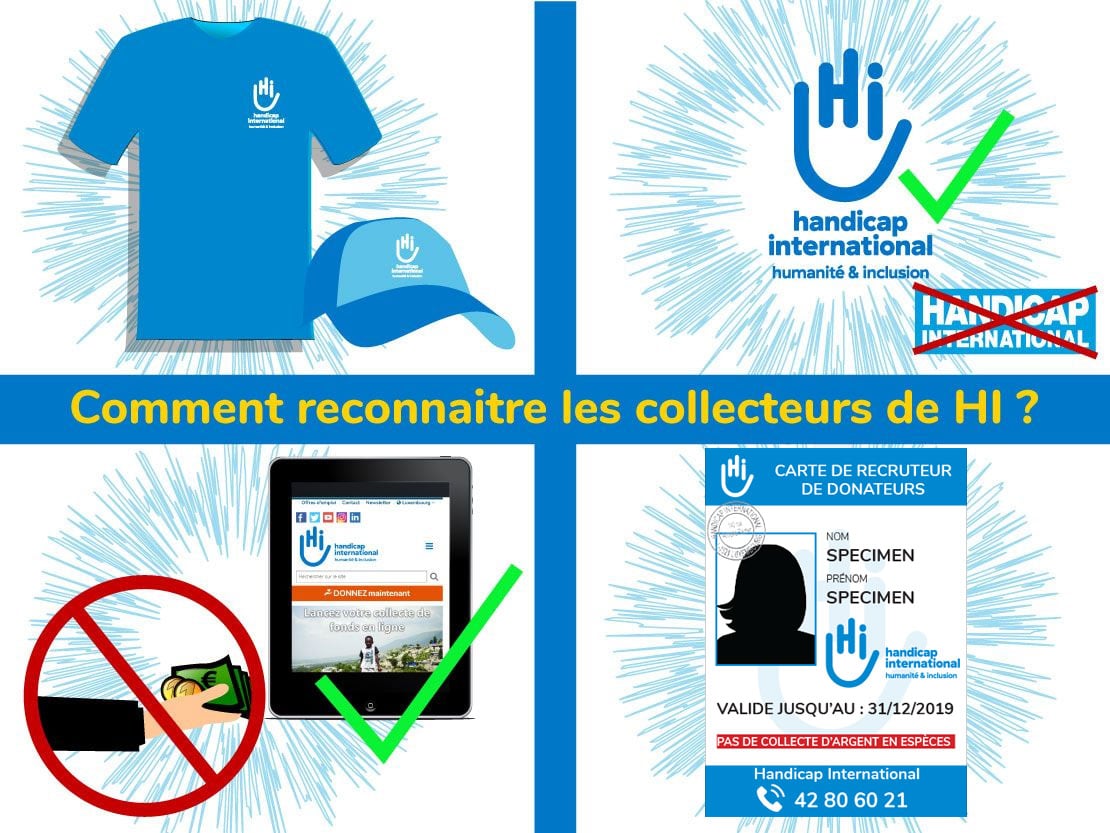 Infographie - comment reconnaître les collecteurs de dons de HI