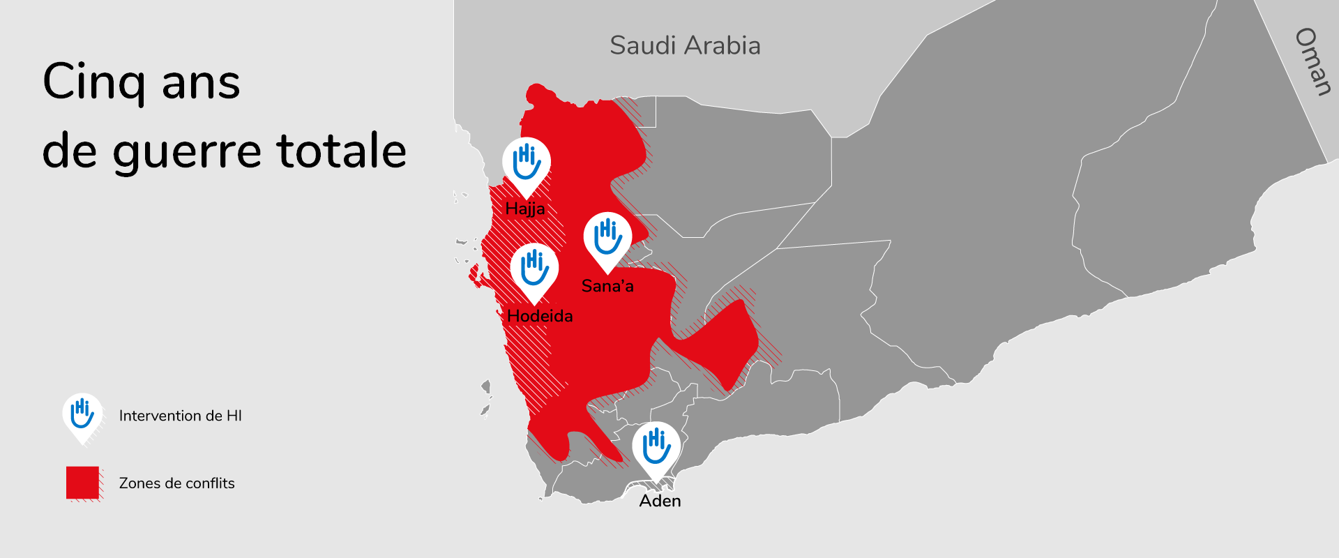 Cinq ans de guerre totale au Yémen. Handicap International intervient à Sana'a, Aden, Hodeida et Hajjah