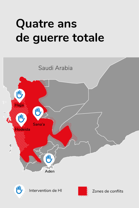 Cinq ans de guerre totale au Yémen. Handicap International intervient à Sana'a, Aden, Hodeida et Hajjah